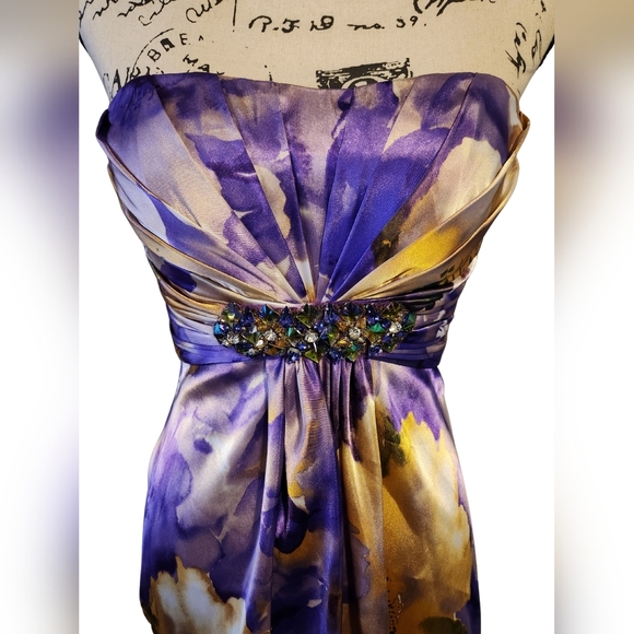 Camille La Vie Purple and Gold Strapless Gown - Picture 3 of 11